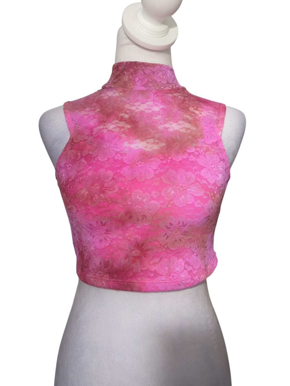 Alexandra Size SPink Floral Lace Sleeveless Mock Neck Crop Top